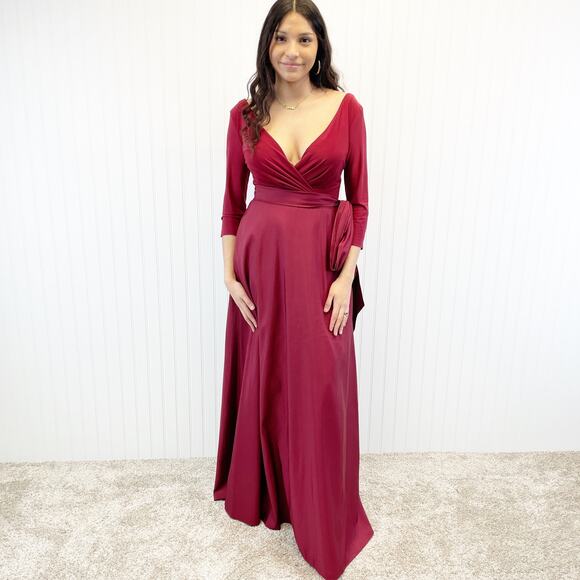 Alfred Sung Jersey Mikado Gown Dress Womens 4 Burgundy Formal Holiday Gala - Picture 7 of 13